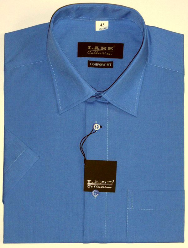 Jednobarevné košile - KRÁTKÝ rukáv - COMFORT FIT-BARVA 85 - MODRÁ