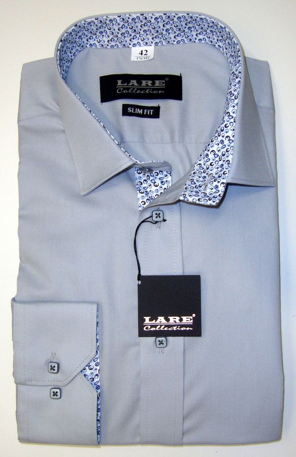 Jednobarevné košile - DLOUHÝ rukáv - SLIM FIT a REGULAR FIT-THOMAS T201 - SVĚTLE ŠEDÁ