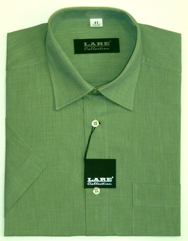 Jednobarevné košile - KRÁTKÝ rukáv - COMFORT FIT BARVA  A18 - KHAKI/